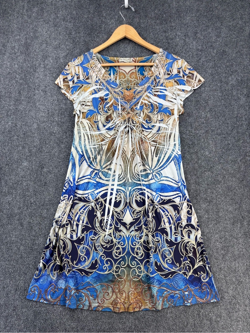 One World Artsy Boho Indie Sleaze Baroque Dress Women’s M Stretchy